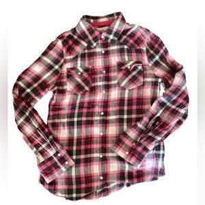 Mudd Pink Black Flannel Long Sleeve Snap Button Down | Girls 14 | country fall